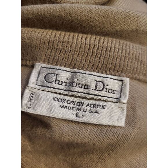 Vintage Christian Dior Sweater Men's Large Cream Orlon Acrylic V Neck Soft - Picture 3 of 4